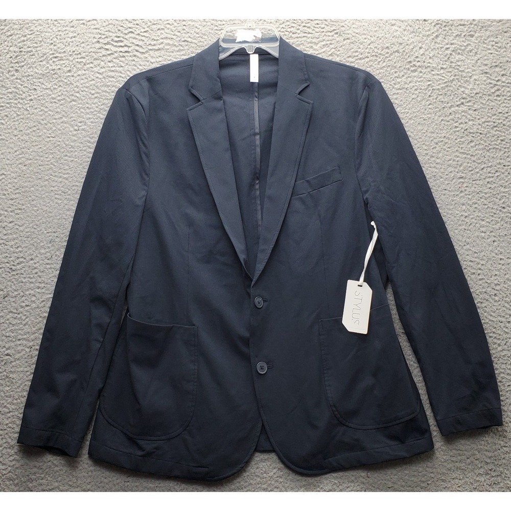 Stylus Packable Blazer Mens L Navy Texture Formal Single Breasted Notch Lapel